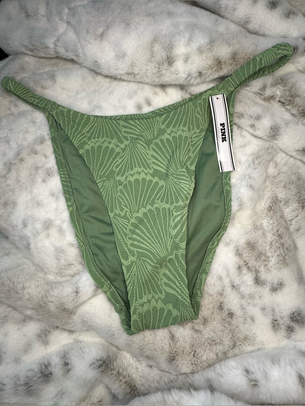 PINK Victoria's Secret Olive Green Shell-Print Bikini Bottom